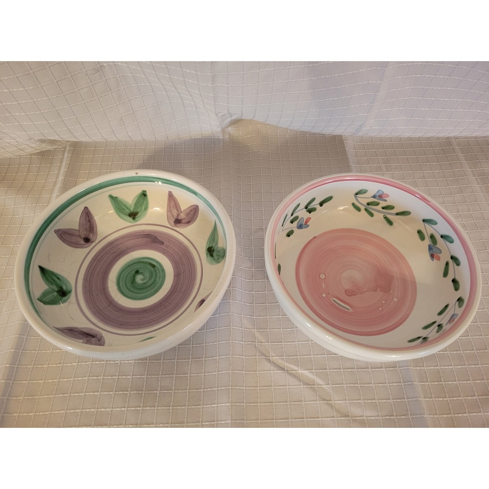 Sasa Galletti Italian Hand Painted Ceramic Bowls Set of 2 Floral Pink Purple